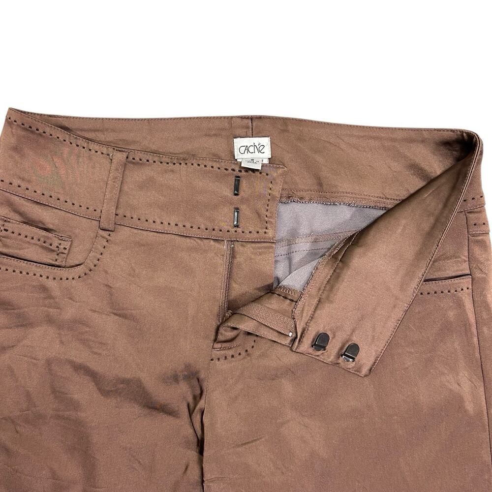 Vintage Cache Womens 6 Y2K Bronze Metallic Satin Brown Bootcut Pants Low Rise - Picture 7 of 14